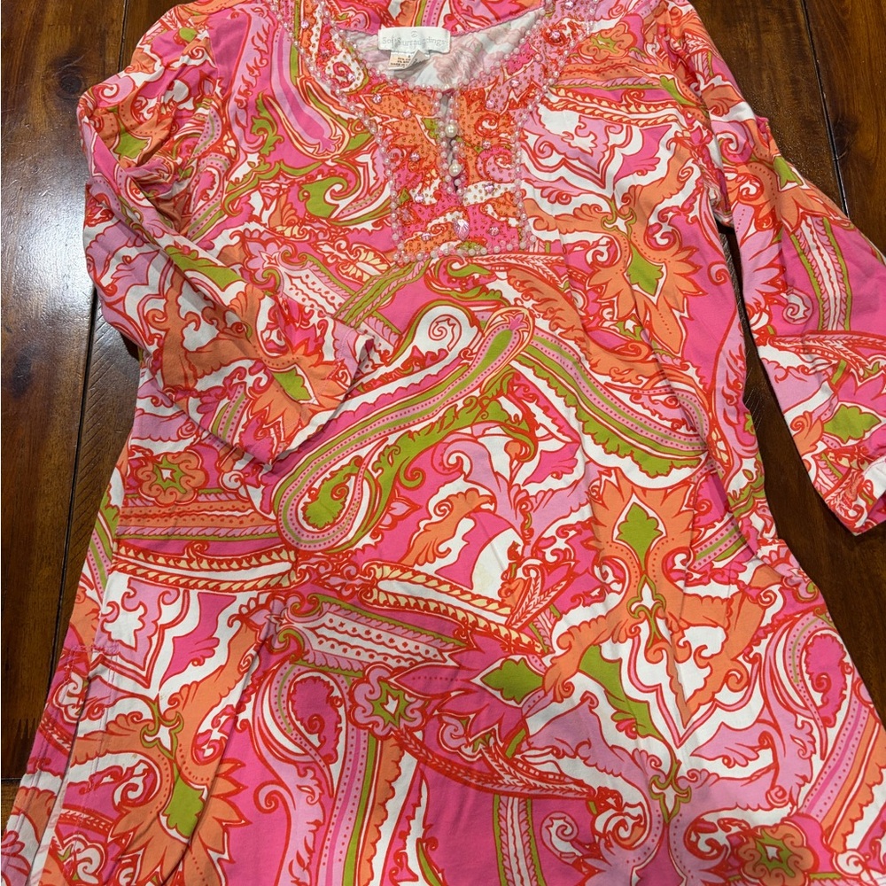 Vibrant Pink and Orange top with Beads